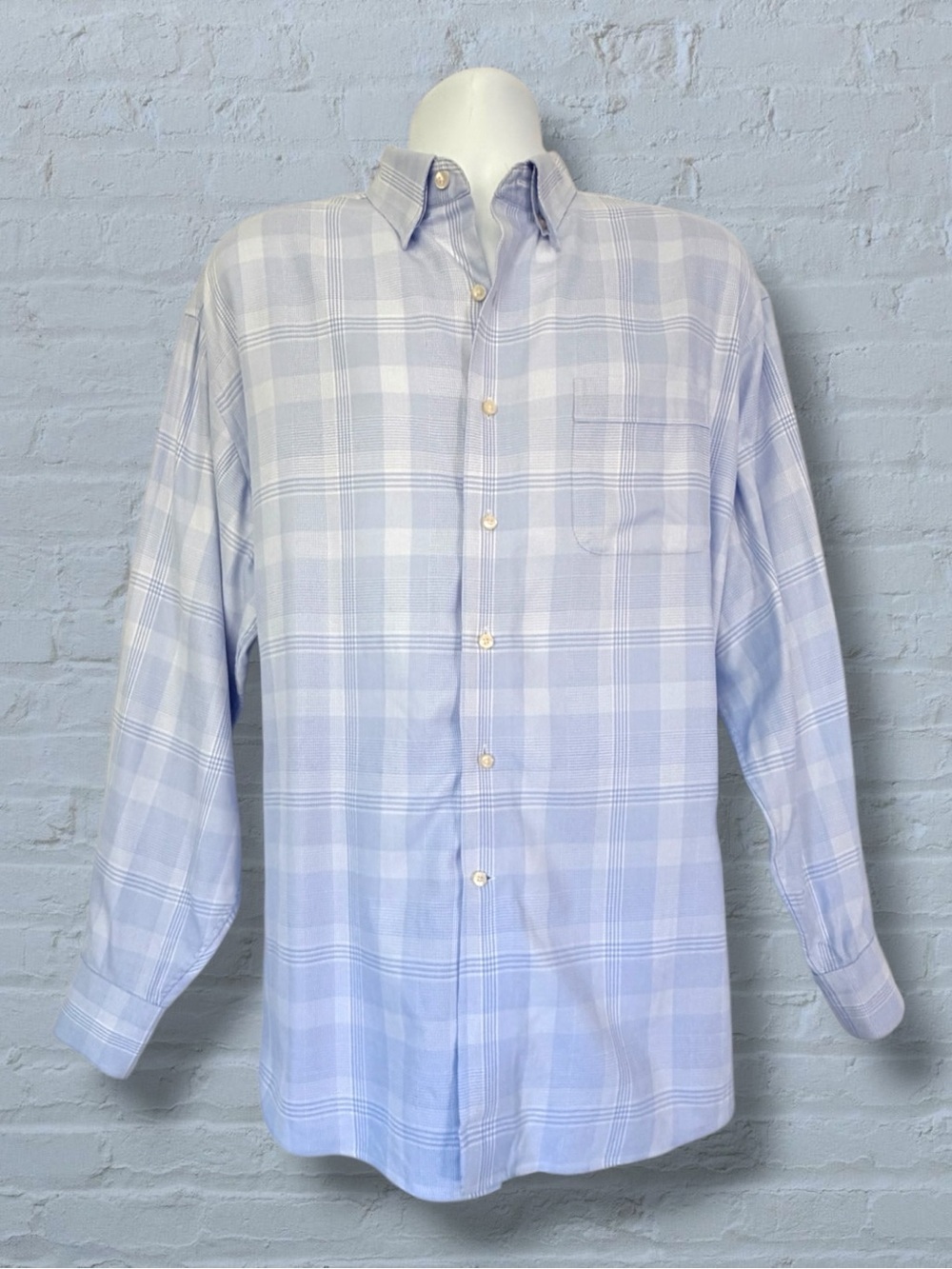Tommy Bahama Men 17.5 32/33 Blue Plaid Long Sleeve Button Down Shirt